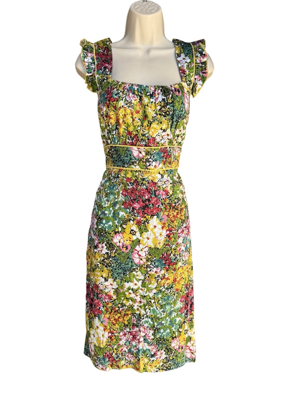 eShakti Cotton Peach Ruffle Shoulders Sheath Dress Large 12